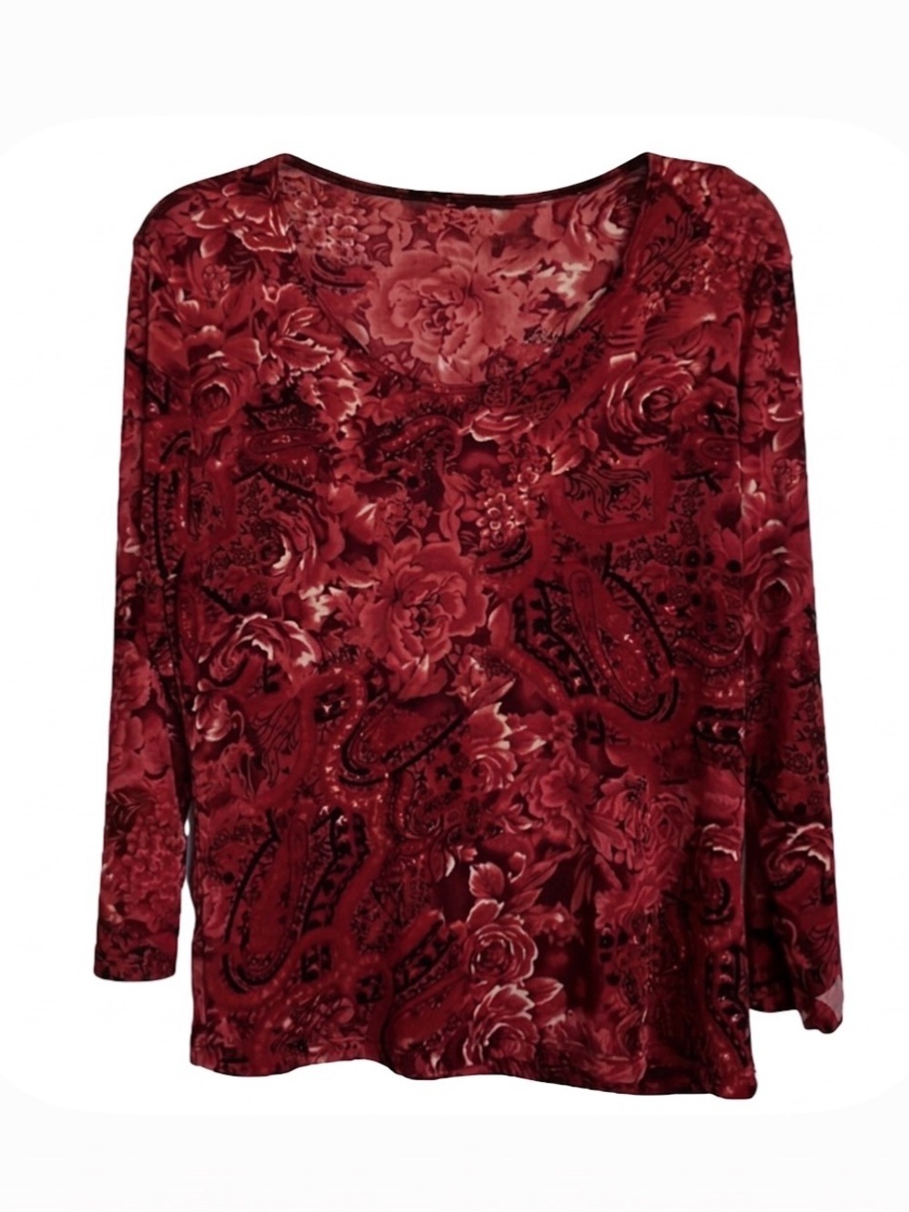 Paisley Print Pullover Top, Women’s M, Red Black White